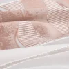 Gardinenstoff Dekostoff Scherli halbtransparent Querstreifen Wellen weiß altrosa silber 1,5m Breite