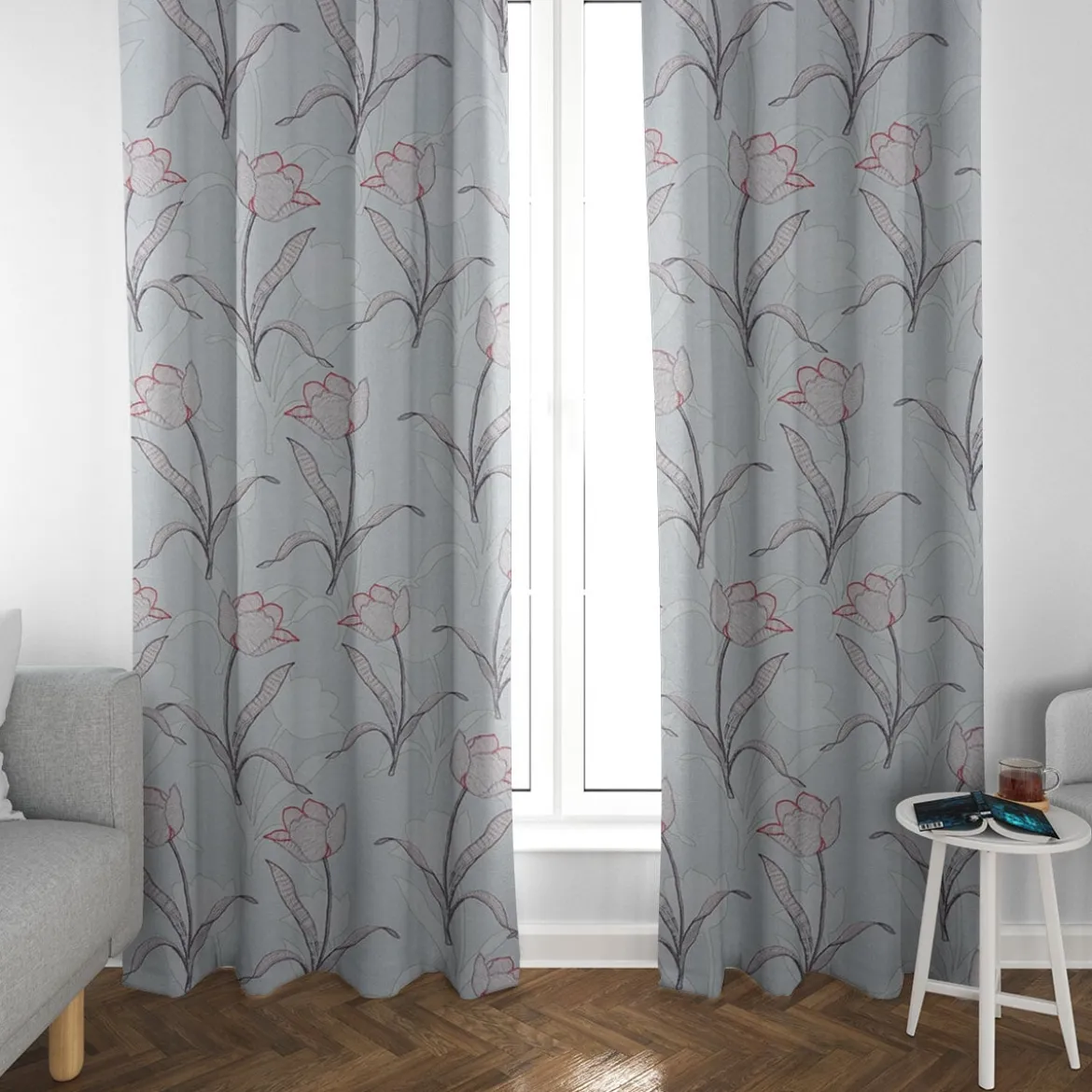 Gardinenstoff Dekostoff Tulpen mint 1,40m Breite