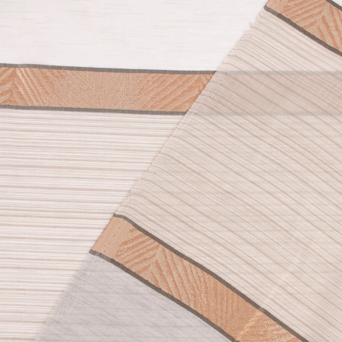 Gardinenstoff Dekostoff Voile halbtransparent Streifen beige braun grau 1,50m Breite