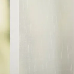 Gardinenstoff feine Längsstreifen transparent raumhoch mit Bleiband wollweiß 2,90m Höhe