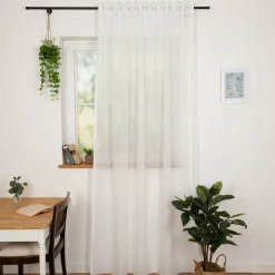 Gardinenstoff feine Längsstreifen transparent raumhoch mit Bleiband wollweiß 2,90m Höhe