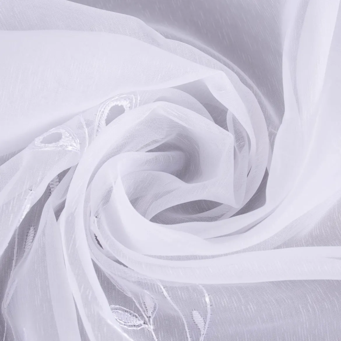 Gardinenstoff Gardinenstores Stickerei Voile Blätter Bordüre raumhoch weiß 280cm