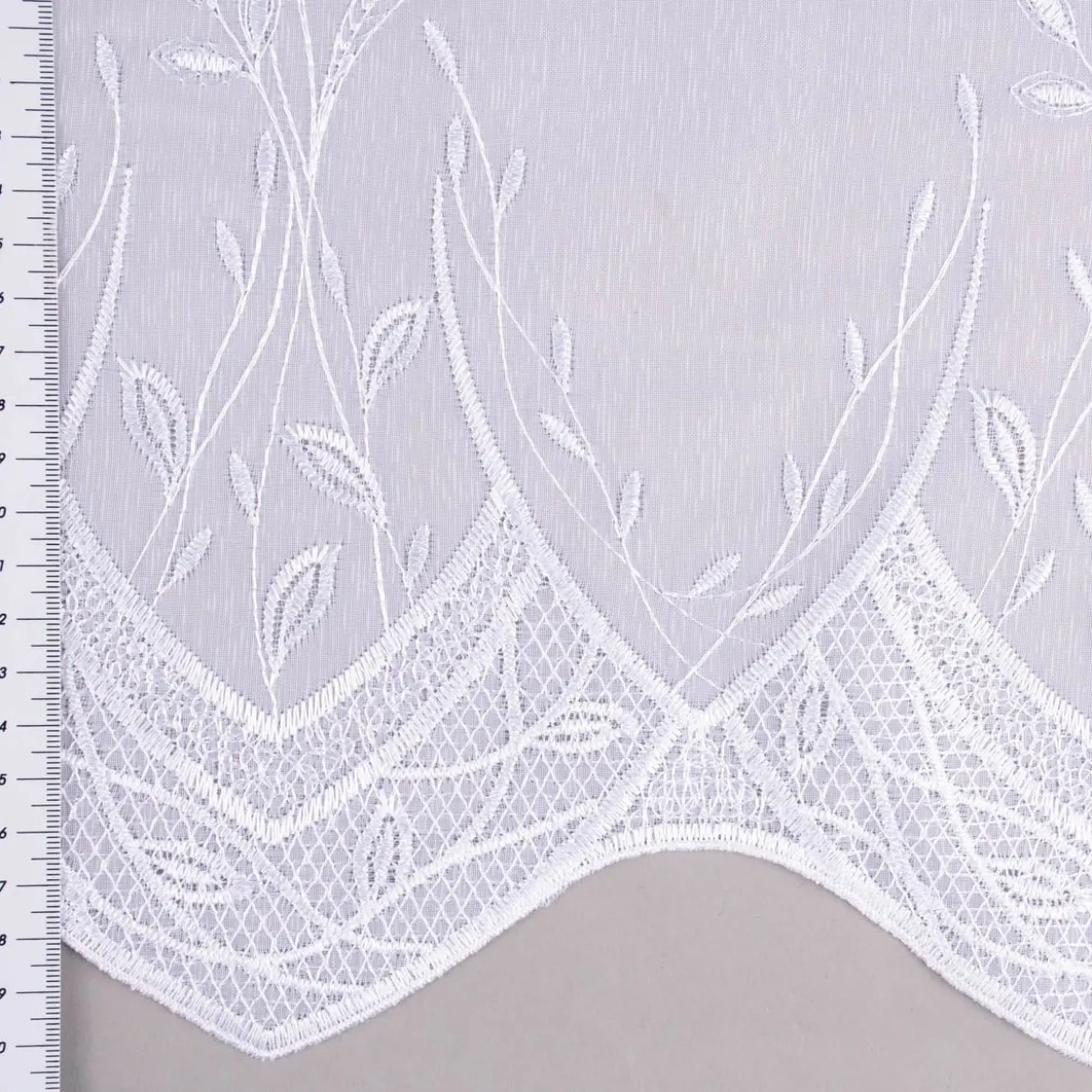 Gardinenstoff Gardinenstores Stickerei Voile Blätter Bordüre raumhoch weiß 280cm