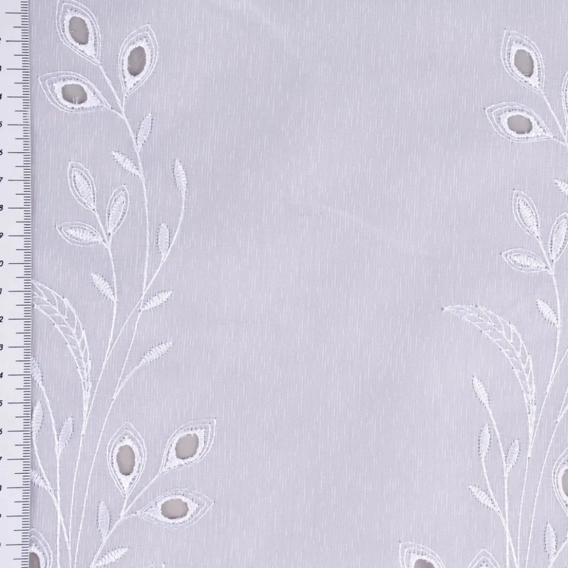 Gardinenstoff Gardinenstores Stickerei Voile Blätter Bordüre weiß 175cm