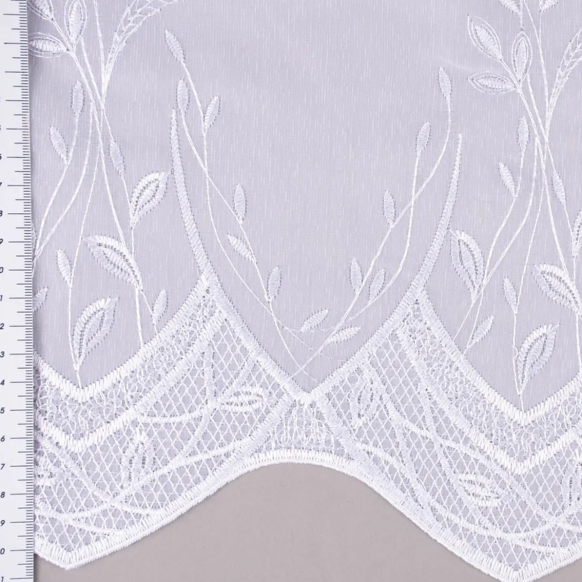 Gardinenstoff Gardinenstores Stickerei Voile Blätter Bordüre weiß 175cm