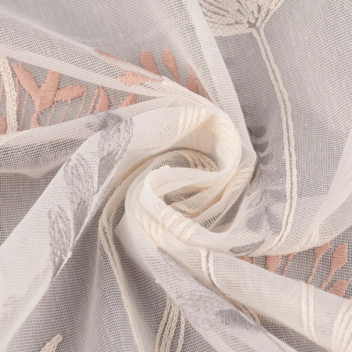 Gardinenstoff Gardinenstores Strukturvoile Stickerei Blumen Gräser ecru altrosa grau 280cm