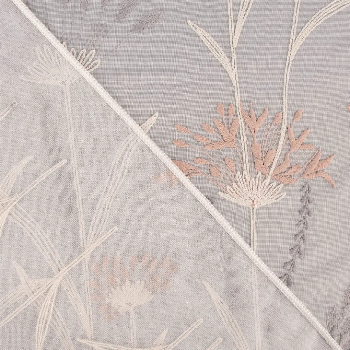 Gardinenstoff Gardinenstores Strukturvoile Stickerei Blumen Gräser ecru altrosa grau 280cm