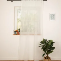 Gardinenstoff Gardinenstores Effekt-Voile Längsstreifen mit feinen Fransen ecru 290cm