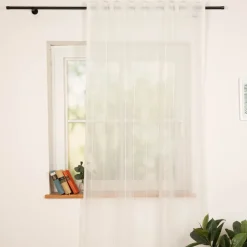 Gardinenstoff Gardinenstores Effekt-Voile Längsstreifen mit feinen Fransen ecru 290cm