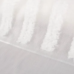 Gardinenstoff halbtransparent Strukturoptik Fransen Streifen wollweiß 150cm Breite