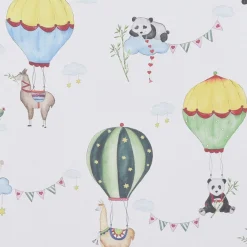 Gardinenstoff Kinderzimmerstoff Leinenoptik halb-transparent Lamarama Lamas, Pandas, Heißluftballons 160cm Breite