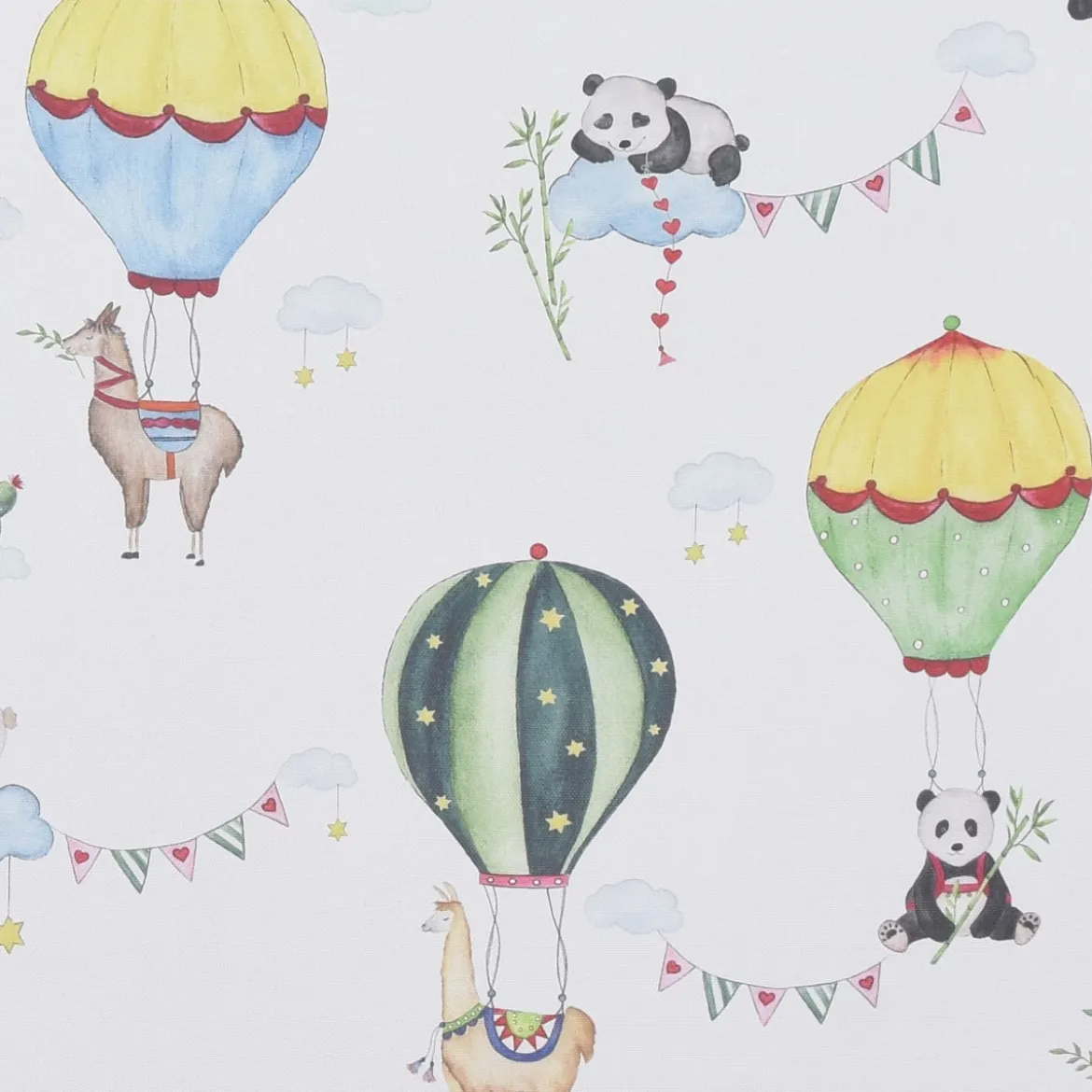 Gardinenstoff Kinderzimmerstoff Leinenoptik halb-transparent Lamarama Lamas, Pandas, Heißluftballons 160cm Breite