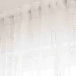 Gardinenstoff Leinenstruktur Stickerei Art Decó wollweiß grau 280cm Breite