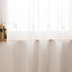 Gardinenstoff Leinenstruktur Stickerei Art Decó wollweiß grau 280cm Breite