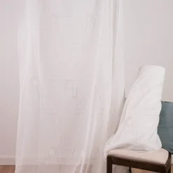 Gardinenstoff Leinenstruktur Stickerei Art Decó wollweiß grau 280cm Breite