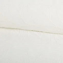 Gardinenstoff Leinenstruktur mit Blätter Bouclé-Stickerei raumhoch wollweiß 280cm