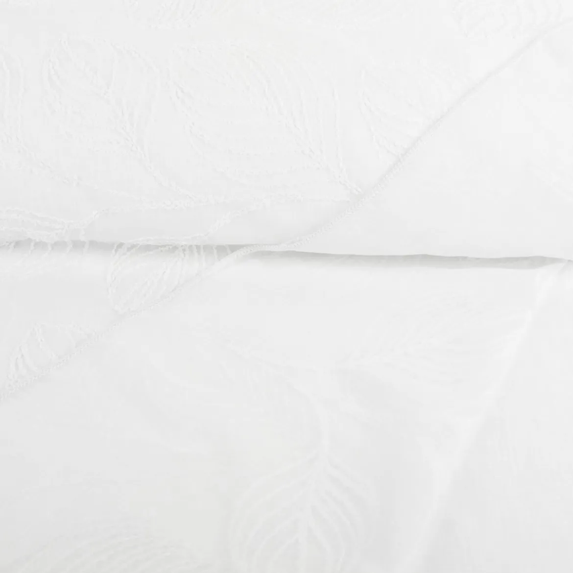 Gardinenstoff Leinenstruktur mit Blätter Bouclé-Stickerei raumhoch wollweiß 280cm