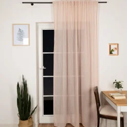 Gardinenstoff Meterware mit Bleiband und Bouclé Streifen rosa 3m Höhe