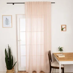 Gardinenstoff Meterware mit Bleiband und Bouclé Streifen rosa 3m Höhe