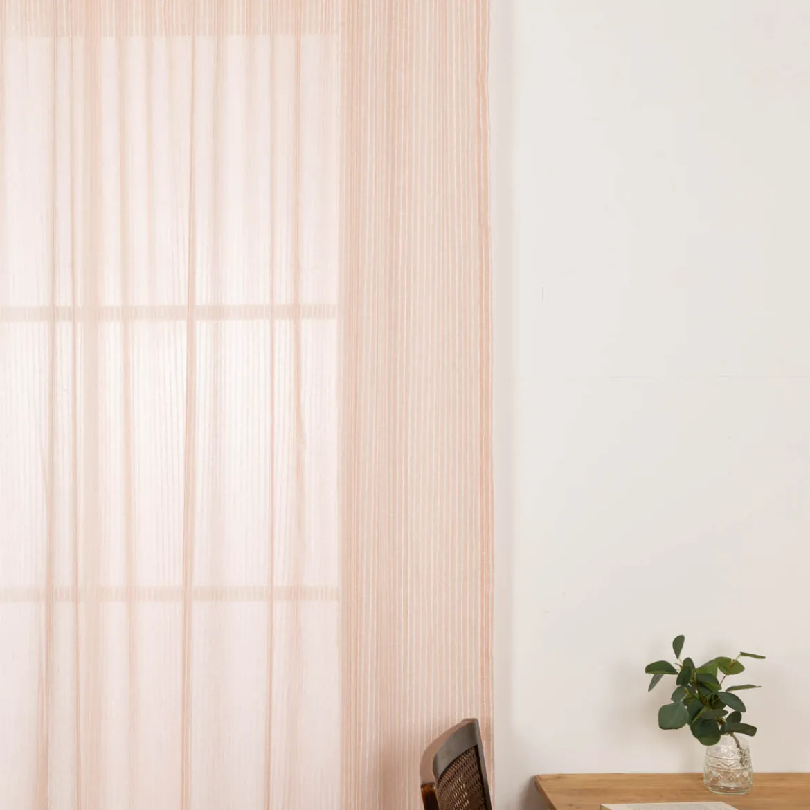 Gardinenstoff Meterware mit Bleiband und Bouclé Streifen rosa 3m Höhe