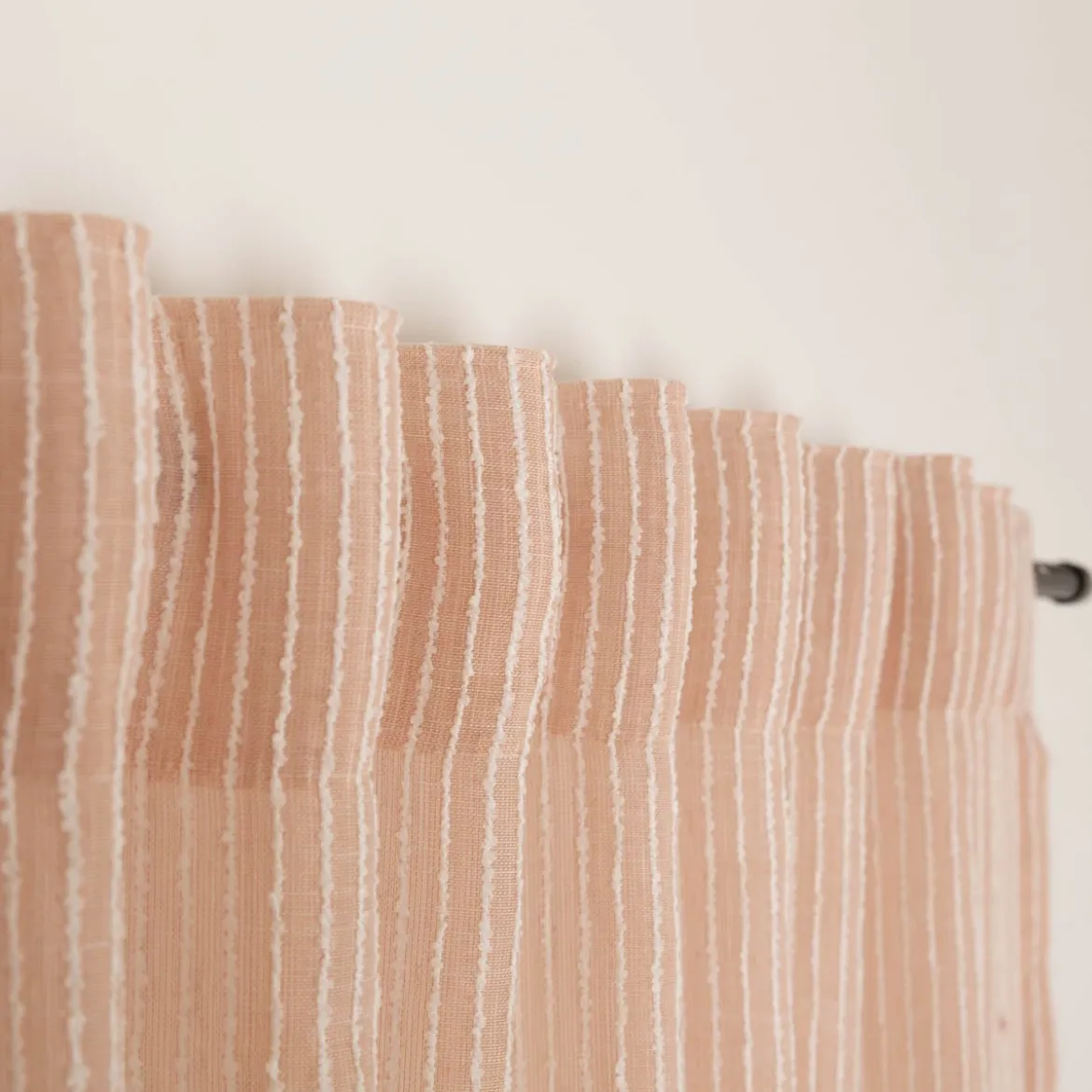 Gardinenstoff Meterware mit Bleiband und Bouclé Streifen rosa 3m Höhe