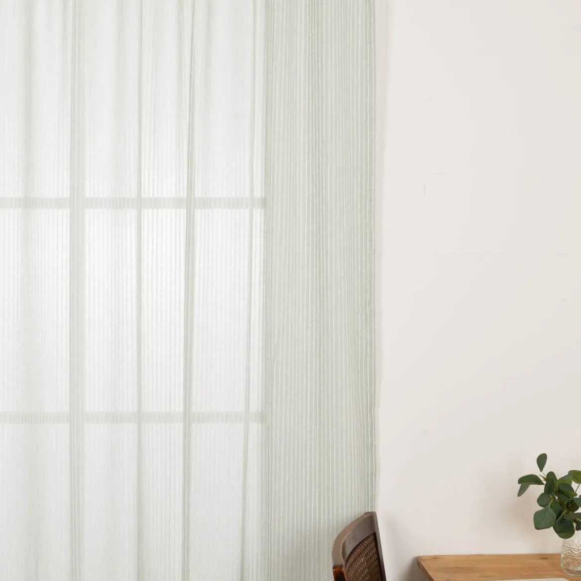 Gardinenstoff Meterware mit Bleiband und Bouclé Streifen hellblau 3m Höhe