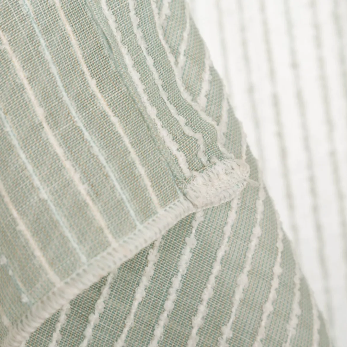 Gardinenstoff Meterware mit Bleiband und Bouclé Streifen hellblau 3m Höhe