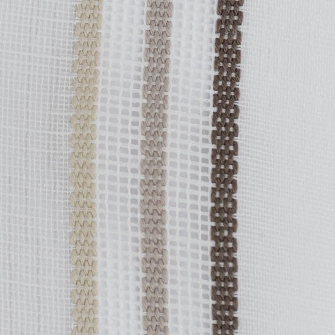 Gardinenstoff Meterware transparent Leinenstruktur Streifen weiß braun beige 300cm