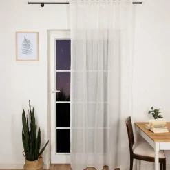 Gardinenstoff Meterware transparent mit Bleibandsaum Leinenstruktur ecru 320cm