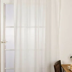 Gardinenstoff Meterware transparent mit Bleibandsaum Leinenstruktur ecru 320cm