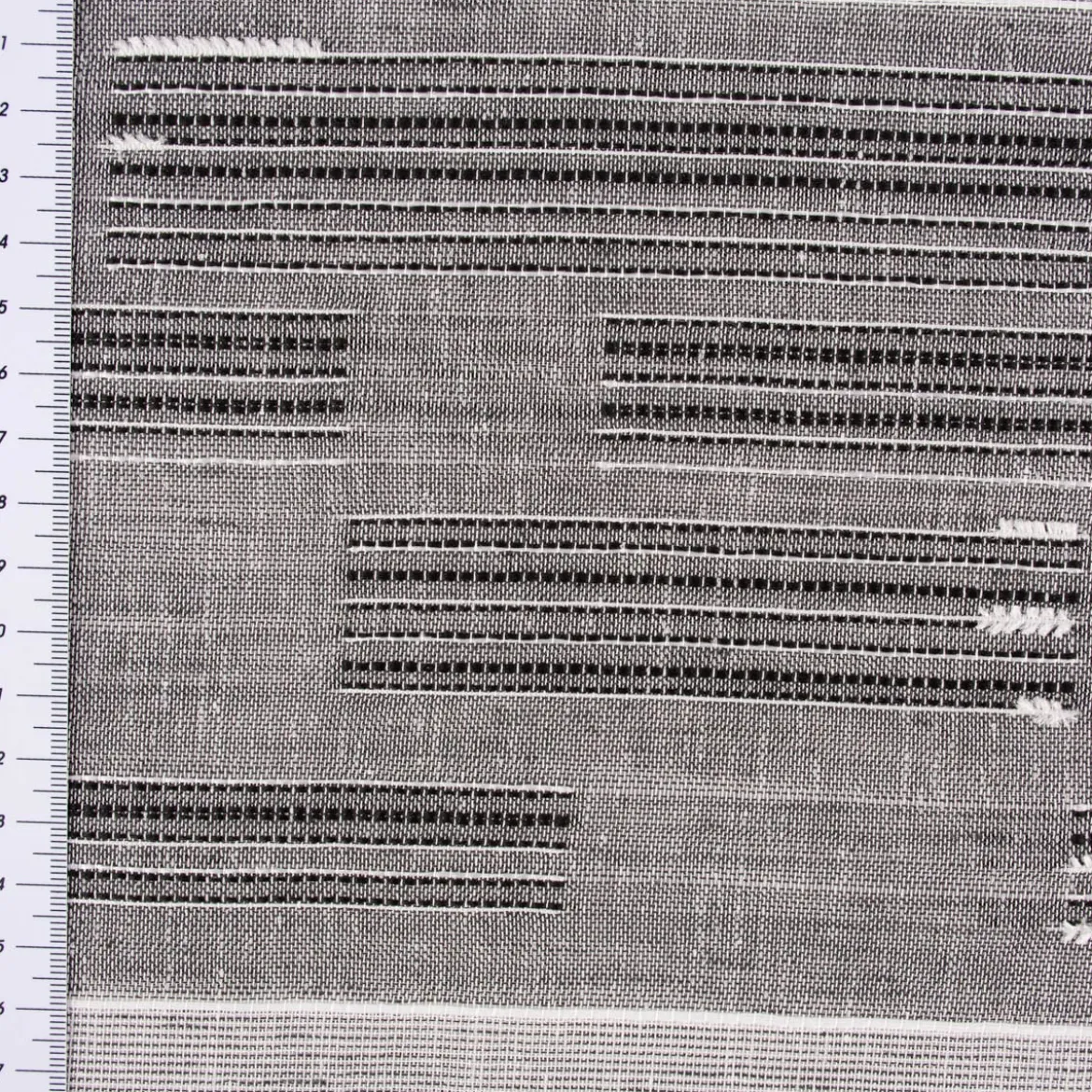 Gardinenstoff natürliche Strukturoptik Streifen halbtransparent grau 150cm Breite