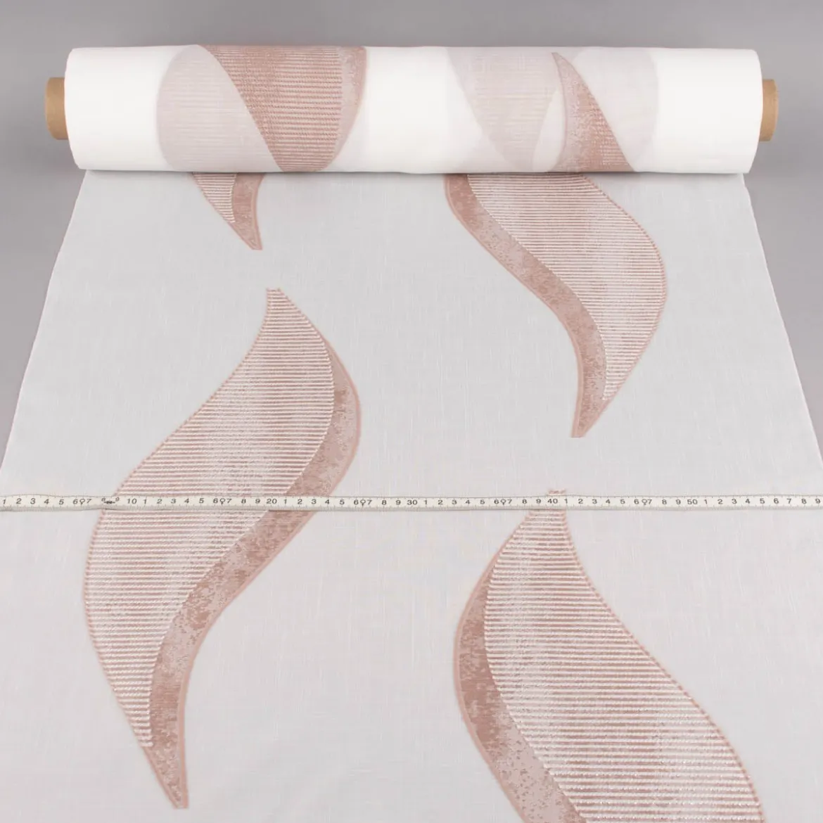Gardinenstoff Paneele Meterware Scherli Grafik Silbereffekte wollweiß rosenholz 60cm Breite