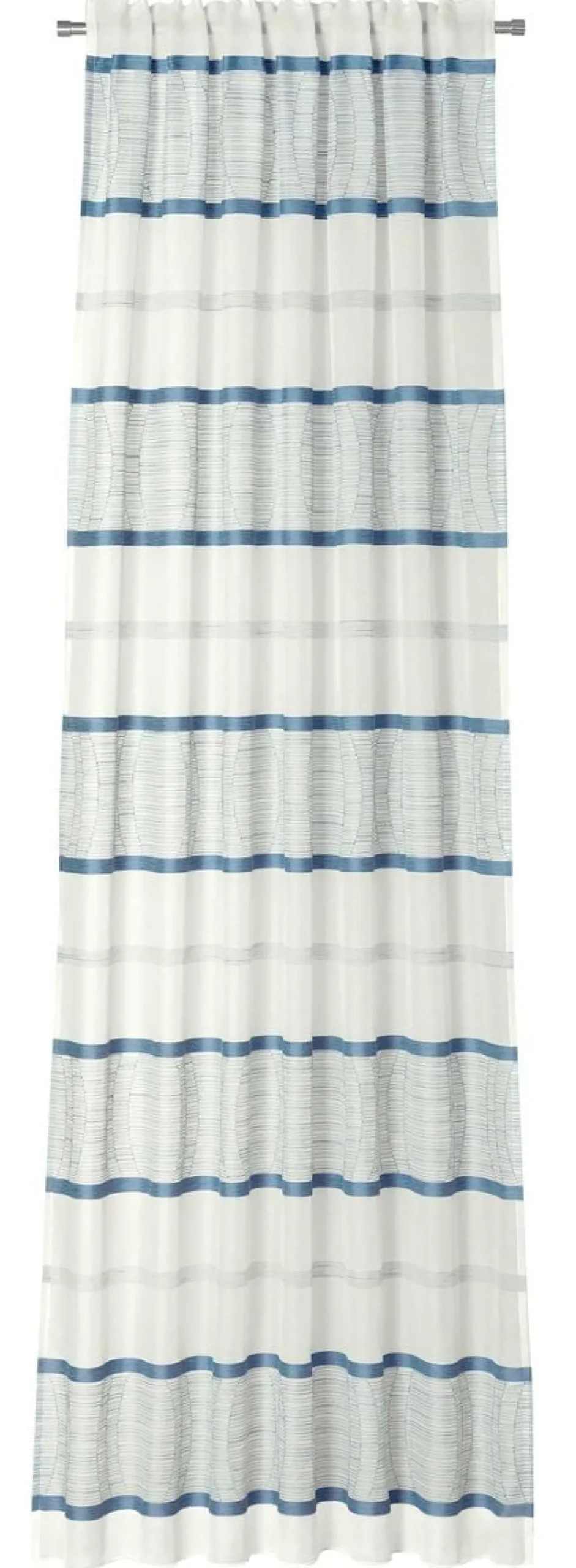 Gardinenstoff Scherli Emiliana halbtransparent Streifen weiß blau 152cm Breite