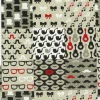 Gardinenstoff Stoff Dekostoff Meterware Patchwork Moustache Brille Noten Pfeife Gitarre