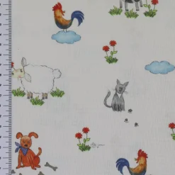 Gardinenstoff Stoff Dekostoff Meterware HOFGAUDI Bauernhof Tiere bunt 1,60m Breite