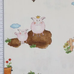 Gardinenstoff Stoff Dekostoff Kinderstoff HOFGAUDI Bauernhof Traktor Tiere creme bunt 1,60m Breite