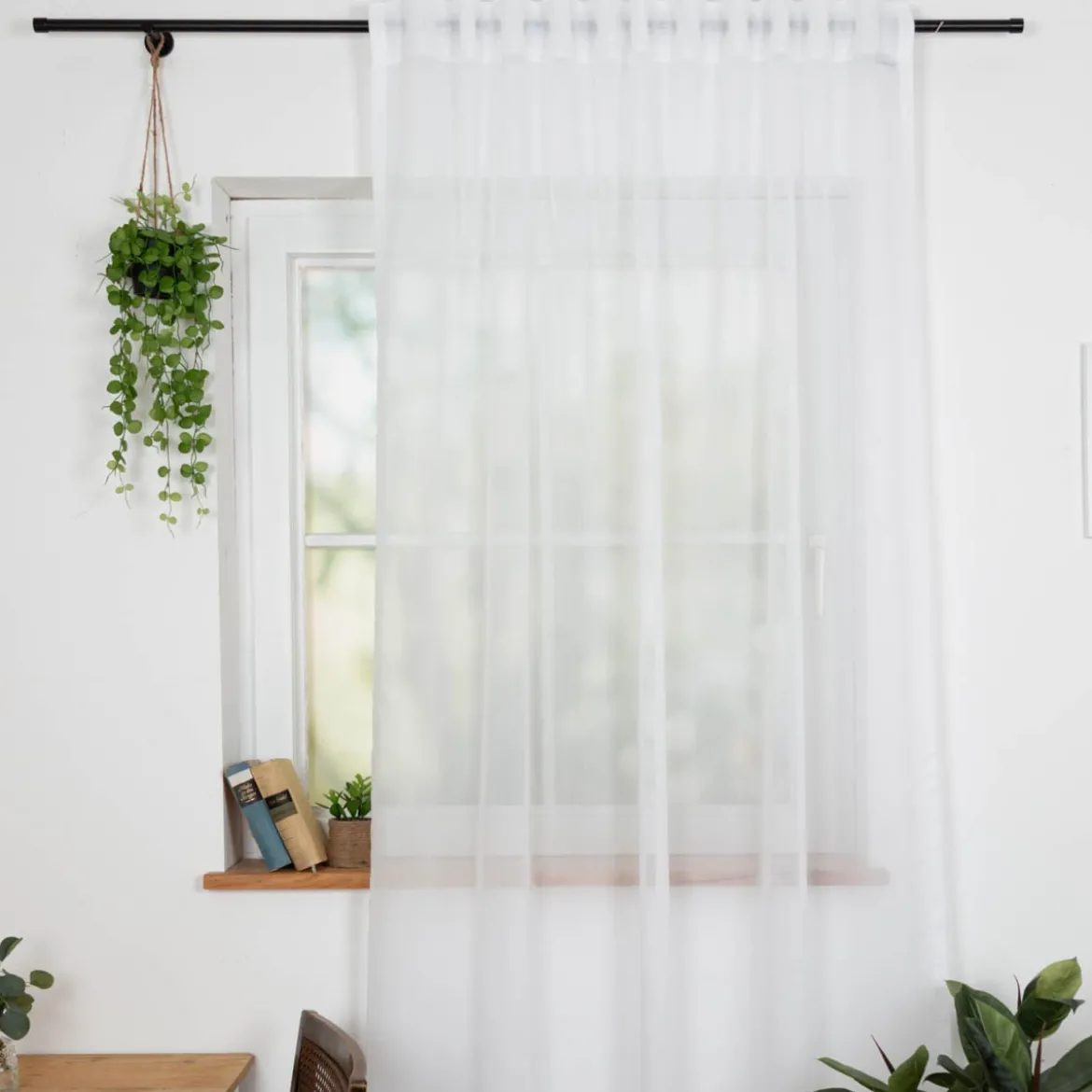 Gardinenstoff Stores antiviral und schwer entflammbar transparent ecru mit Bleiband 300cm hoch