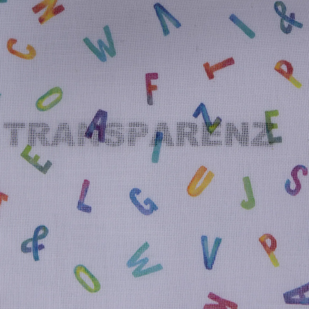Gardinenstoff Stores mit Bleiband Leinenoptik Alphabet Buchstaben weiß bunt raumhoch 300cm