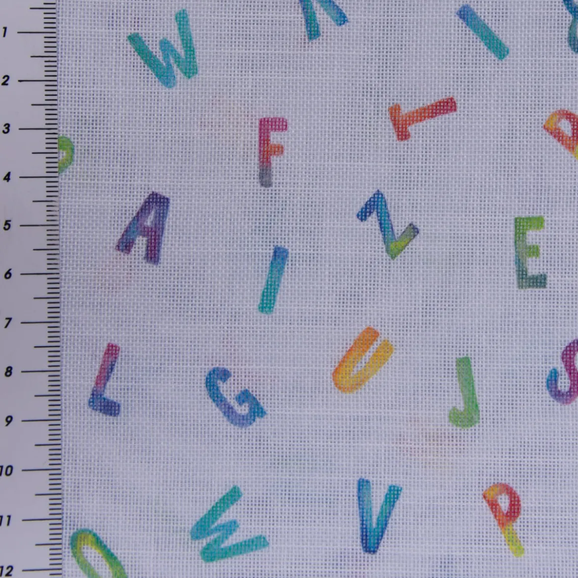 Gardinenstoff Stores mit Bleiband Leinenoptik Alphabet Buchstaben weiß bunt raumhoch 300cm