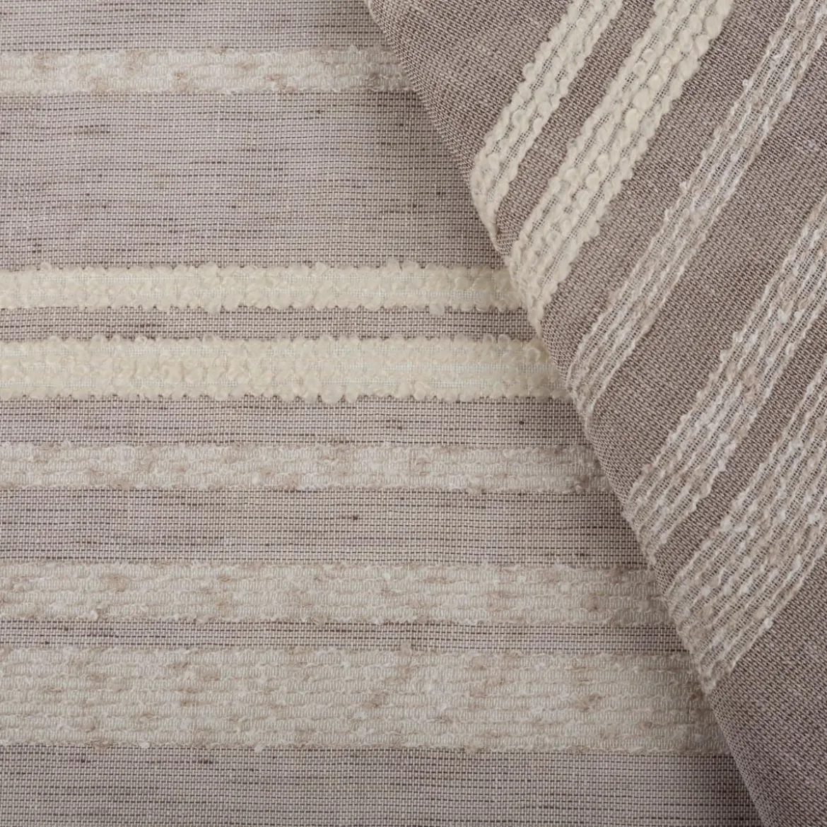 Gardinenstoff Voile Bouclé-Streifen taupe wollweiß 160cm Breite