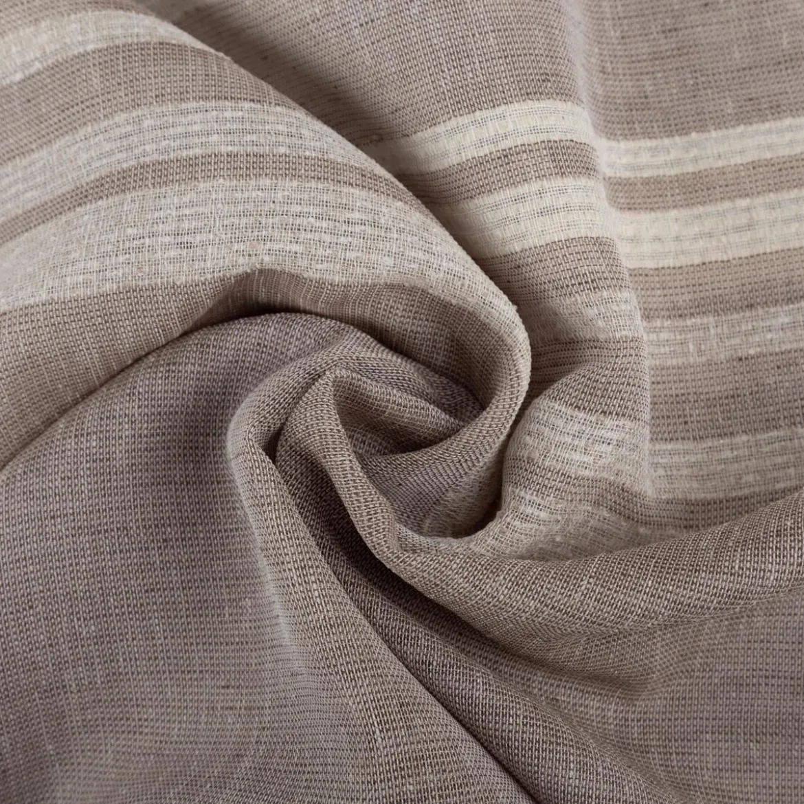 Gardinenstoff Voile Bouclé-Streifen taupe wollweiß 160cm Breite