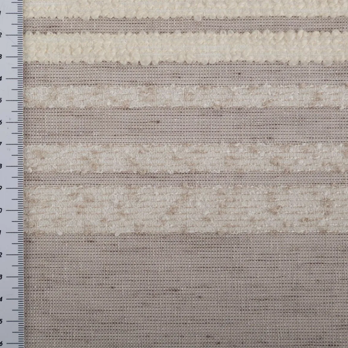 Gardinenstoff Voile Bouclé-Streifen taupe wollweiß 160cm Breite