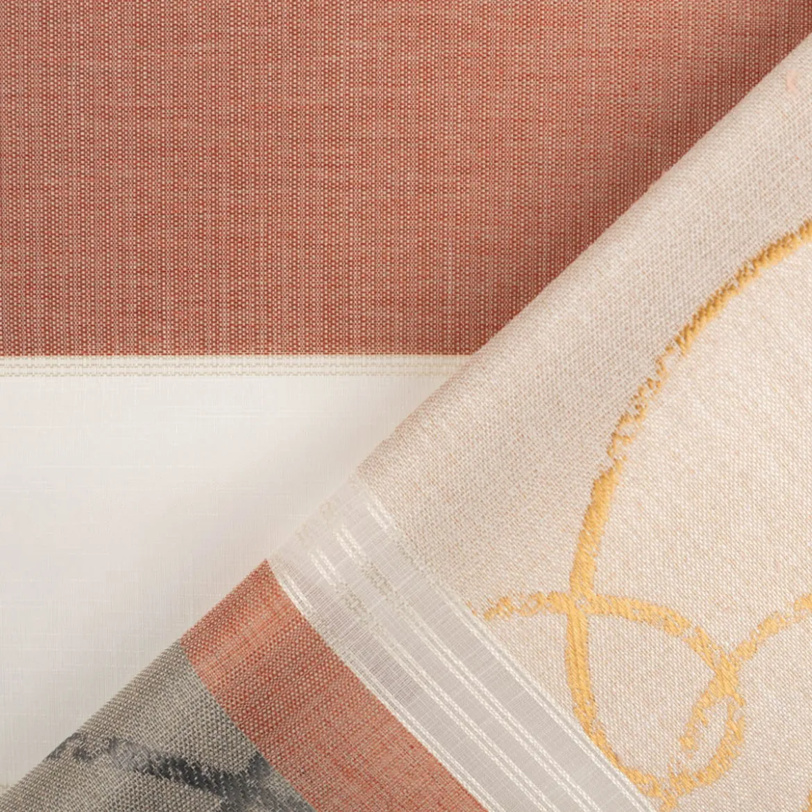 Gardinenstoff Voile Jacquard Querstreifen halbtransparent weiß kupfer gold grau 150cm Breite