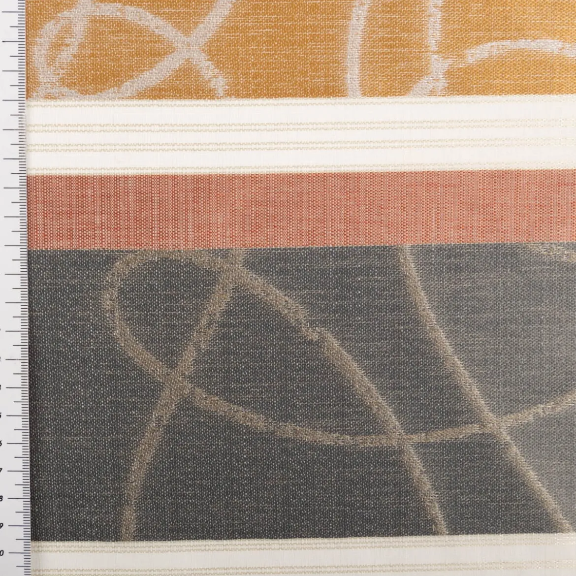 Gardinenstoff Voile Jacquard Querstreifen halbtransparent weiß kupfer gold grau 150cm Breite