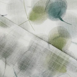 Gardinenstoff Voile Leinenstruktur Blätter weiß grün 150cm Breite