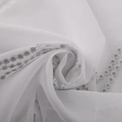 Gardinenstoff Voile mit Pünktchen-Stickerei Bogenkante raumhoch weiß salbeigrün 280cm