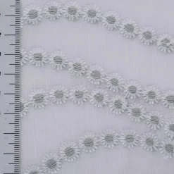Gardinenstoff Voile mit Pünktchen-Stickerei Bogenkante raumhoch weiß salbeigrün 280cm