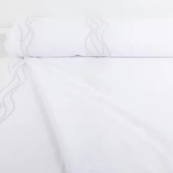 Gardinenstoff Voile mit Pünktchen-Stickerei Bogenkante raumhoch weiß beige 280cm