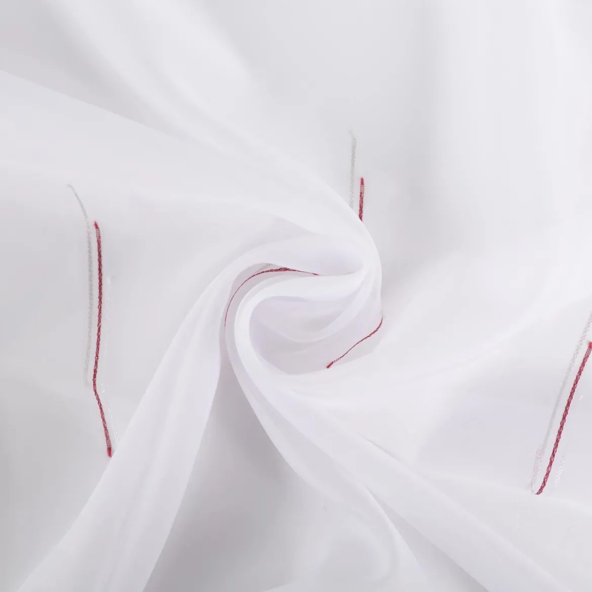 Gardinenstoff Voile Scherli-Streifen weiß rot mit Bleiband 300cm Höhe