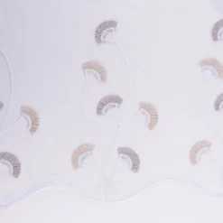 Gardinenstoff Voile Stickerei Fransen Blumen Bogenkante weiß grau beige 280cm Breite